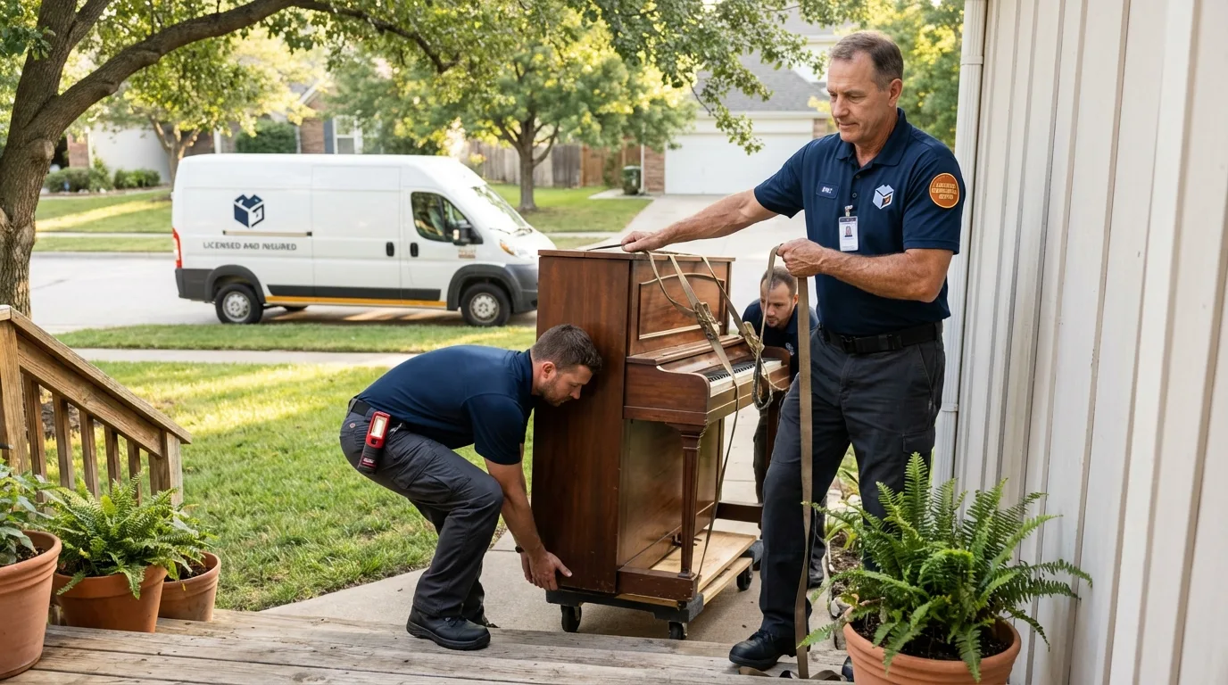 Licensed piano movers securing grand piano in Cannelton, IN