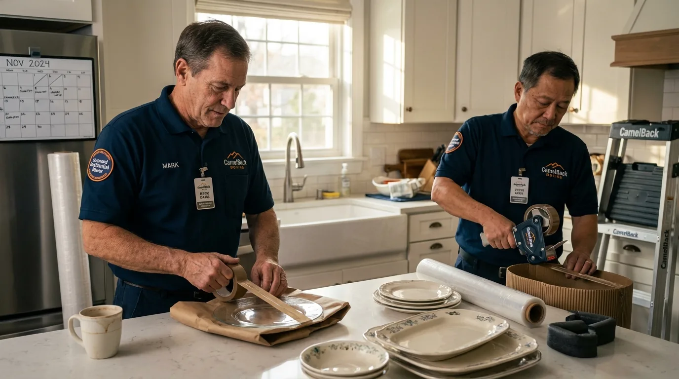 Professional crew packing kitchen dishware in Cannelton, IN